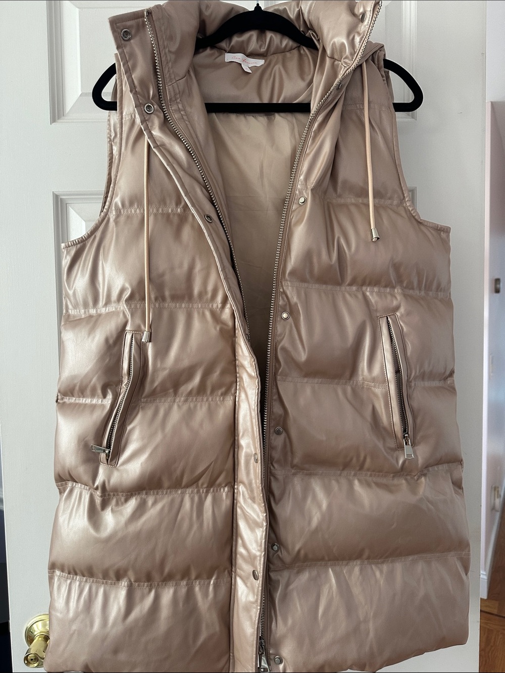 Ces Femme Metallic Taupe Quilted Hooded Puffer Vest